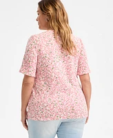 Style & Co Plus Printed Elbow-Sleeve top, Exclusively at Macy's