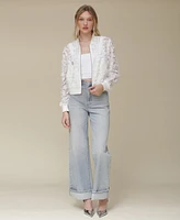 Avec Les Filles Women's Lace Cropped Bomber Jacket