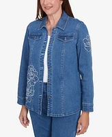 Alfred Dunner Women's Free Spirit Super Stretch Floral Denim Jacket