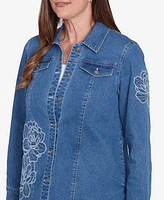 Alfred Dunner Women's Free Spirit Super Stretch Floral Denim Jacket