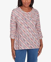 Alfred Dunner Women's Free Spirit Diagonal Space Dye Top with Necklace