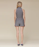 Avec Les Filles Women's Plaid Sleeveless Blazer Romper