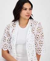 Robbie Bee Women's Floral Lace Open-Front Shrug
