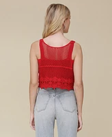 Avec Les Filles Women's Crochet V-Neck Top with Bandeau Underlining