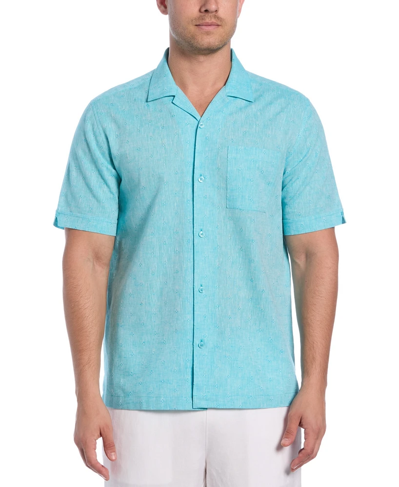 Cubavera Men's Linen Blend Diamond Dobby Print Short Sleeve Button-Down Shirt
