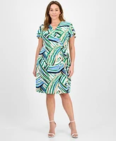 Anne Klein Plus Flutter-Sleeve Classic Faux-Wrap Dress