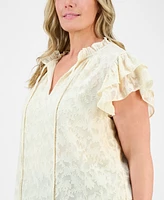 Anne Klein Plus Ruffle-Trim Tie-Neck Blouse