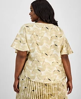 Anne Klein Plus Printed Flutter-Sleeve Blouse