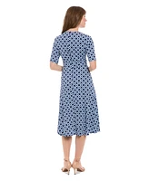 London Times Petite Printed Short-Sleeve Midi Dress