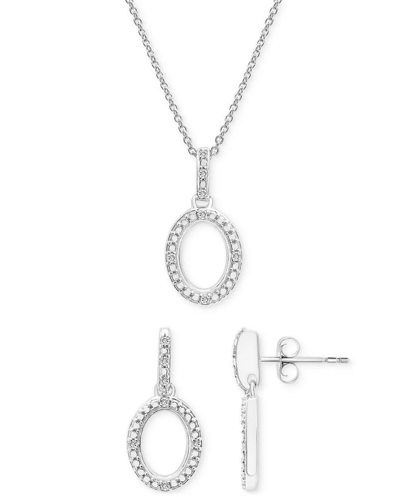 2-Pc. Set Diamond Oval Pendant Necklace & Matching Drop Earrings (1/6 ct. t.w.) in Sterling Silver, Exclusively at Macy's