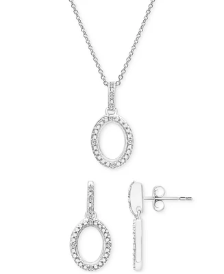 2-Pc. Set Diamond Oval Pendant Necklace & Matching Drop Earrings (1/6 ct. t.w.) in Sterling Silver, Exclusively at Macy's