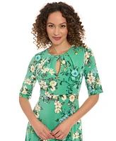 London Times Petite Printed Keyhole Elbow-Sleeve Midi Dress