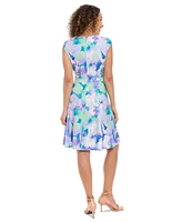 London Times Petite Printed Sleeveless Fit & Flare Dress