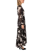 Taylor Petite Printed Blouson-Sleeve Maxi Dress