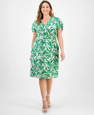 Anne Klein Plus Flutter-Sleeve Classic Faux-Wrap Dress
