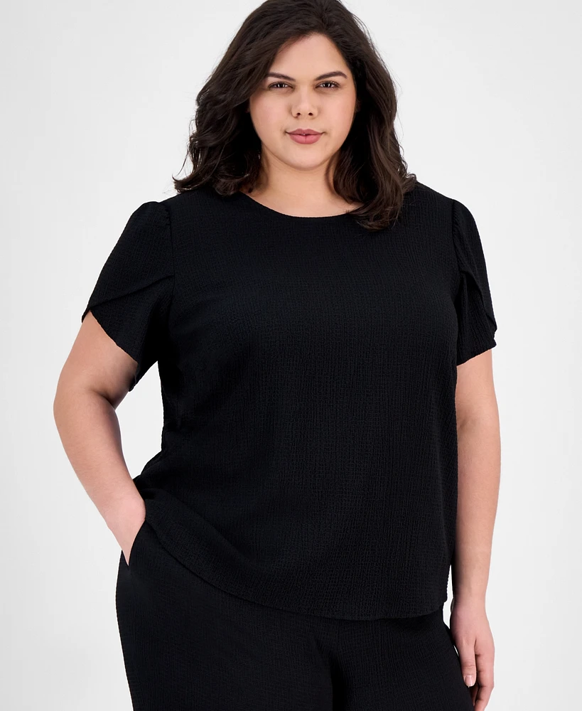 Ak Anne Klein Plus Gathered Tulip-Sleeve Top