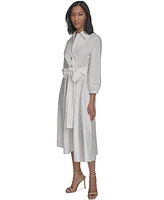 Halston Women's Cotton Tie-Waist Fit & Flare Dress