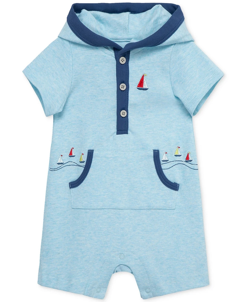 Little Me Baby Boys Breezy Cotton Hooded Romper