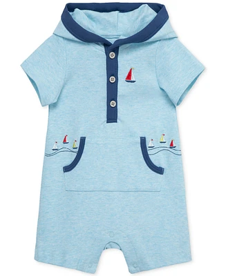 Little Me Baby Boys Breezy Cotton Hooded Romper