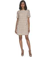 Halston Women's Patch-Pocket Short-Sleeve Tweed Shift Dress