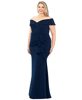 Xscape Plus Off-The-Shoulder Scuba Crepe Gown