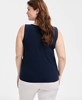 Style & Co Plus Solid-Color Scalloped V-Neck Tank Top, Exclusively at Macy's