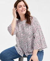 Style & Co Plus Printed Pintuck Top, Exclusively at Macy's