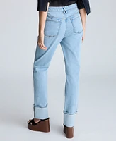 Kenneth Cole Women's High-Rise Wide-Cuff Straight-Leg Jeans