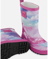 Deux par Little Girls Printed Rain Boots Multicolored And Vibrant Pink Background - Toddler|Child