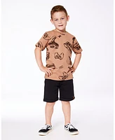 Deux par Toddler Boys Printed Cotton Tee Beige And Black Dinos - Toddler|Child