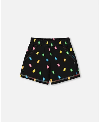 Deux par Big Girls Printed Short Black And Multicolored Gummies