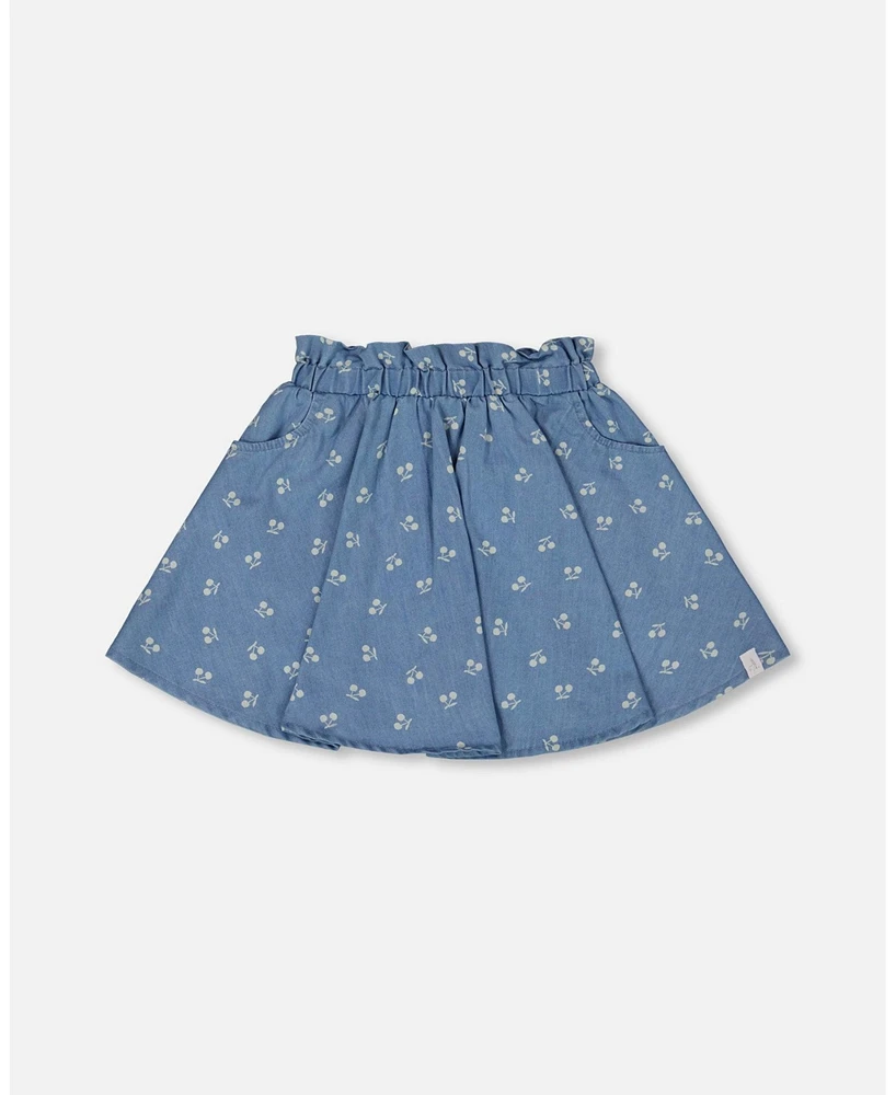 Deux par Big Girls Printed Chambray Skort Blue And White Cherries