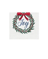 27' x 18" Christmas Holiday "Joy" Sentiment with Red Berry Wreath Cotton Waffle Weave Kitchen Dish Towel