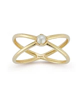 Rachel Zoe Fine Jewelry 14K Gold Pearl Criss Cross Ring