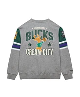 Mitchell & Ness Men's Heather Gray Milwaukee Bucks Hardwood Classics All Over 4.0 Pullover Sweatshirt