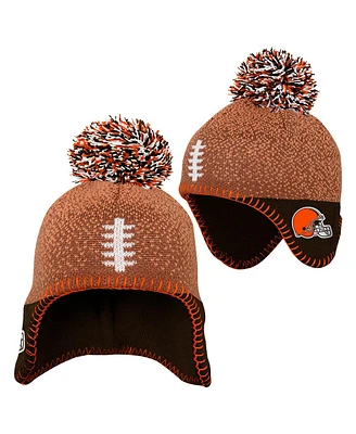 Outerstuff Baby Boys and Girls Brown Cleveland Browns Football Head Knit Hat with Pom