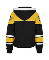 '47 Brand Women's Black Pittsburgh Penguins Cropped Superior Lacer Pullover Hoodie