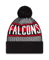 New Era Men's Black Atlanta Falcons Striped Cuffed with Pom Knit Hat