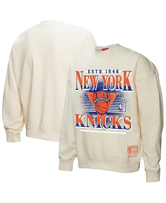 Mitchell & Ness Women's Cream New York Knicks Oversprayed Pullover Sweatshirt