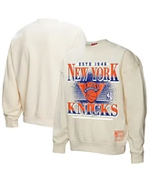 Mitchell & Ness Women's Cream New York Knicks Oversprayed Pullover Sweatshirt