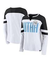 Fanatics Women's White/Black Utah Hockey Club Frozen Notch Neck Long Sleeve T-Shirt