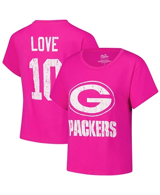 Majestic Women's Jordan Love Pink Green Bay Packers Name Number T-Shirt