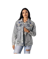 The Wild Collective Women's Dallas Cowboys Rhinestone Denim Sequin Fringe Button-Up Jacket