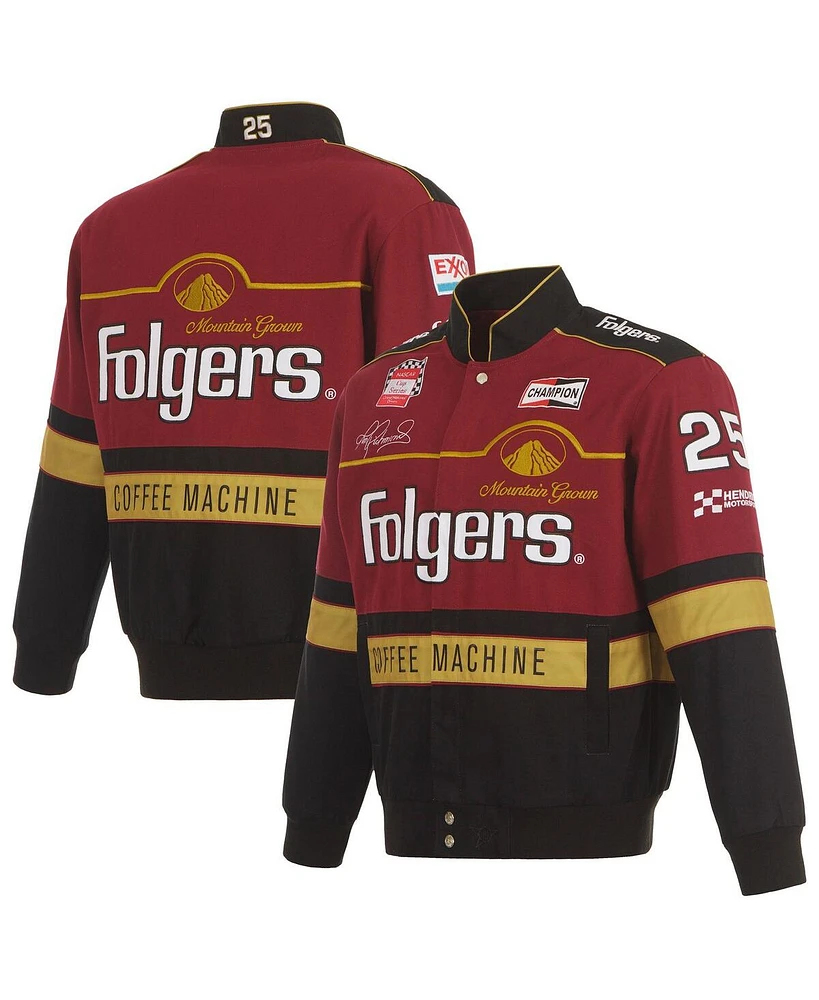 Jh Design Men's Maroon/Black Tim Richmond Folgers Twill Uniform Full-Snap Jacket