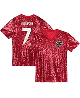 Outerstuff Big Girls Bijan Robinson Red Atlanta Falcons Sequin V-Neck Fashion Jersey