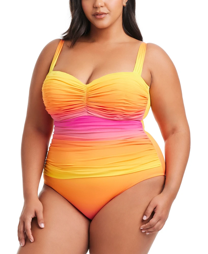 Bleu by Rod Beattie Plus Beat The Heat Shirred Over-The-Shoulder Underwire Swimsuit