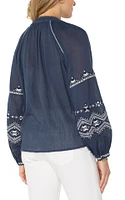 Liverpool Los Angeles Women's Long Sleeve Embroidered Top