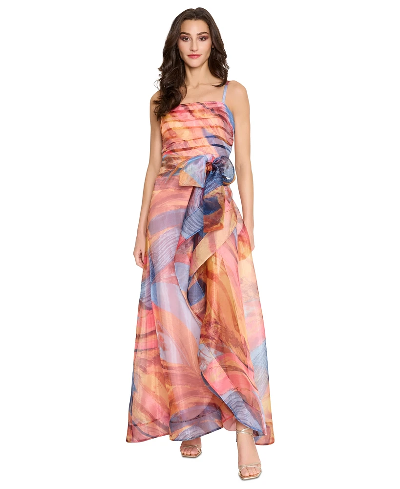 Tahari Women's Ruched-Bodice Sash-Waist Crossover-Skirt Dress