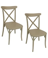 Bellemead All-Weather Plastic Crossback Dining Chair - Commercial Grade - Outdoor Use - Coffee - 2 Chairs