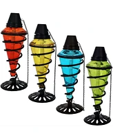 Swirling Metal/Glass Tabletop Torches - Set of - Blue, Red